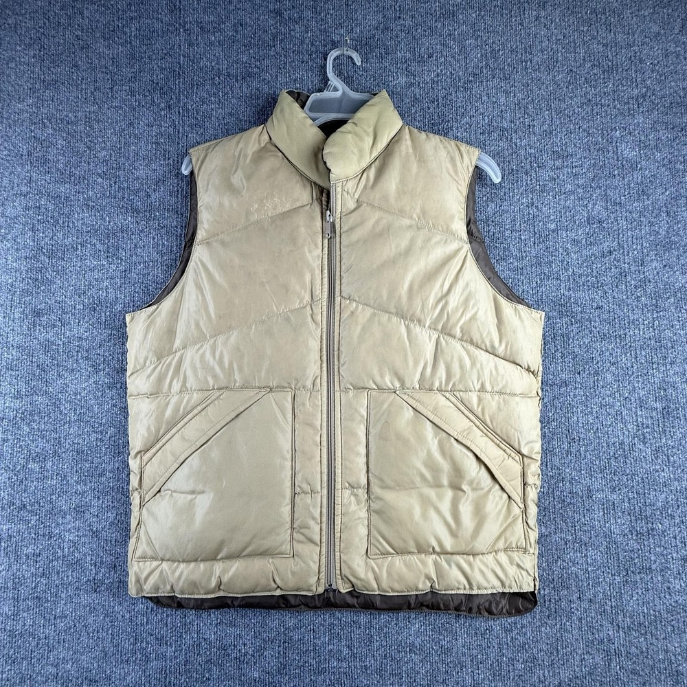 Vintage Down Vest Mens Large Beige Brown Reversible Quilted Puffer Outdoor